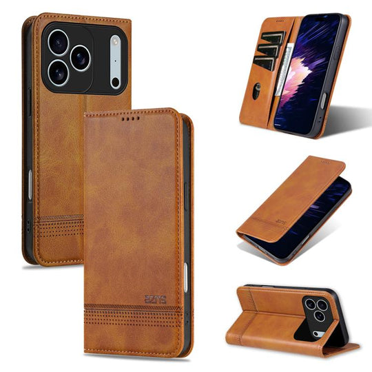 For iPhone 17 Pro AZNS Magnetic Calf Texture Flip Leather Phone Case(Light Brown)
