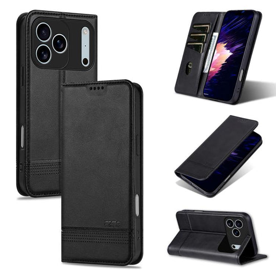 For iPhone 17 Pro AZNS Magnetic Calf Texture Flip Leather Phone Case(Black)
