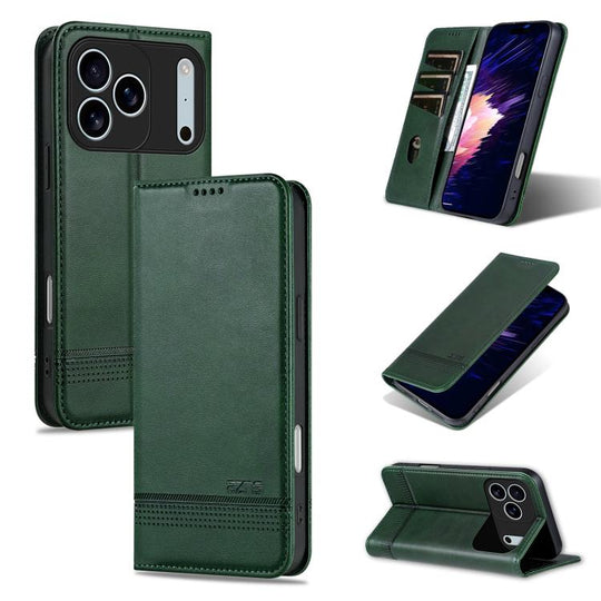 For iPhone 17 Pro Max AZNS Magnetic Calf Texture Flip Leather Phone Case(Dark Green)