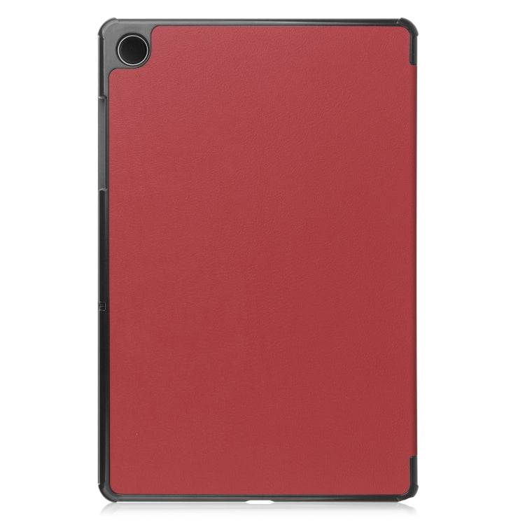 For Samsung Galaxy Tab A9 Custer Pure Color 3-Fold Holder Leather Tablet Case(Wine Red) - Galaxy Tab A9 by buy2fix | Online Shopping UK | buy2fix