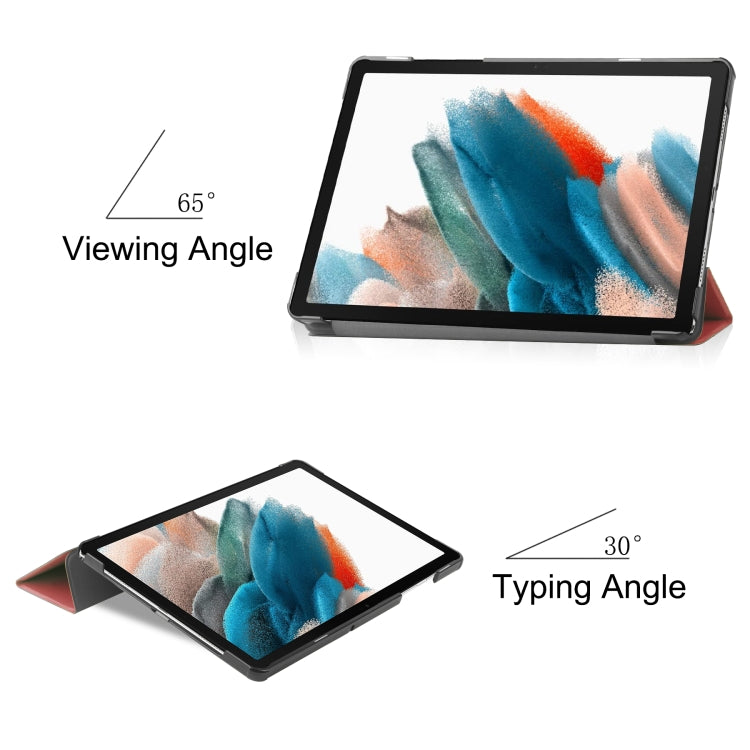 For Samsung Galaxy Tab A9 Custer Pure Color 3-Fold Holder Leather Tablet Case(Wine Red) - Galaxy Tab A9 by buy2fix | Online Shopping UK | buy2fix