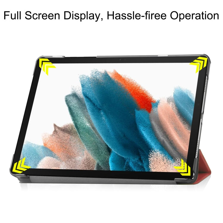 For Samsung Galaxy Tab A9 Custer Pure Color 3-Fold Holder Leather Tablet Case(Wine Red) - Galaxy Tab A9 by buy2fix | Online Shopping UK | buy2fix