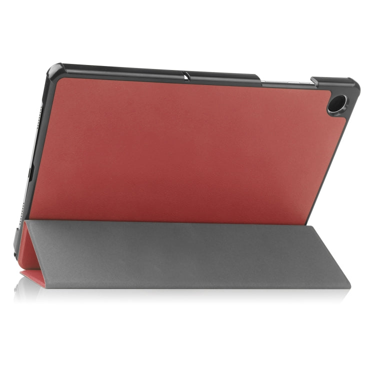 For Samsung Galaxy Tab A9 Custer Pure Color 3-Fold Holder Leather Tablet Case(Wine Red) - Galaxy Tab A9 by buy2fix | Online Shopping UK | buy2fix