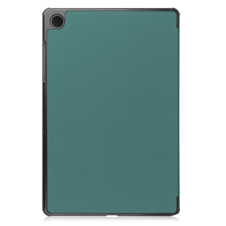For Samsung Galaxy Tab A9 Custer Pure Color 3-Fold Holder Leather Tablet Case(Dark Green) - Galaxy Tab A9 by buy2fix | Online Shopping UK | buy2fix