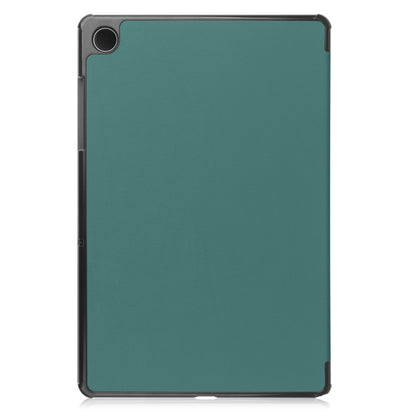 For Samsung Galaxy Tab A9 Custer Pure Color 3-Fold Holder Leather Tablet Case(Dark Green) - Galaxy Tab A9 by buy2fix | Online Shopping UK | buy2fix