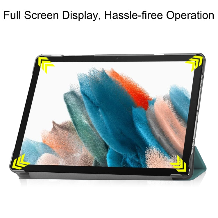 For Samsung Galaxy Tab A9 Custer Pure Color 3-Fold Holder Leather Tablet Case(Dark Green) - Galaxy Tab A9 by buy2fix | Online Shopping UK | buy2fix
