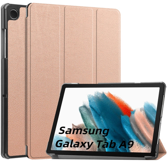 For Samsung Galaxy Tab A9 Custer Pure Color 3-Fold Holder Leather Tablet Case(Rose Gold) - Galaxy Tab A9 by buy2fix | Online Shopping UK | buy2fix