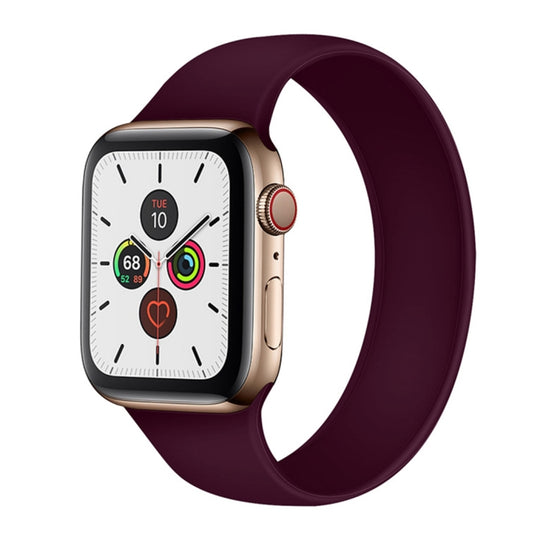 For Apple Watch Series 9&8&7 41mm / SE 3&SE 2&6&SE&5&4 40mm / 3&2&1 38mm Solid Color Elastic Silicone Watch Band, Size:M 143mm(Purple)