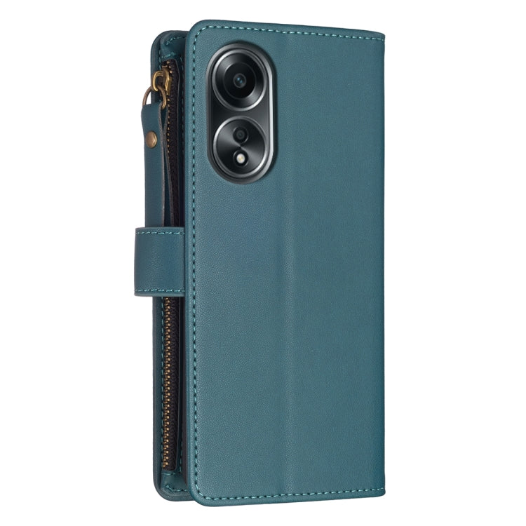 For OPPO A58 4G 9 Card Slots Zipper Wallet Leather Flip Phone Case(Green) by buy2fix
