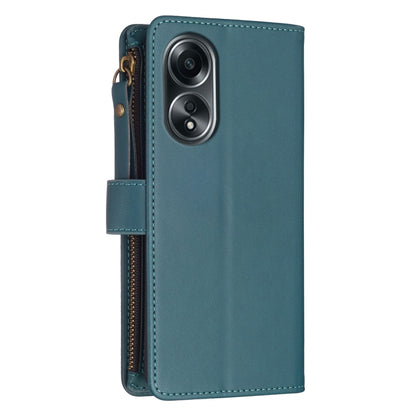 For OPPO A58 4G 9 Card Slots Zipper Wallet Leather Flip Phone Case(Green) by buy2fix