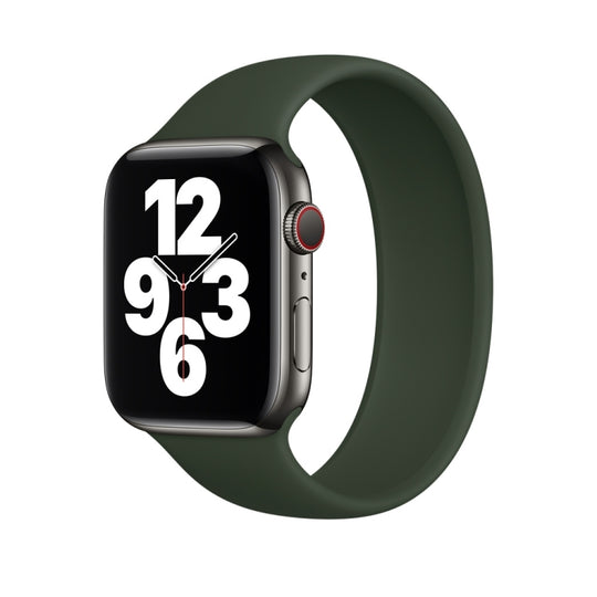 For Apple Watch Ultra 49mm&Watch Ultra 2 49mm / Series 9&8&7 45mm / SE 3&SE 2&6&SE&5&4 44mm / 3&2&1 42mm Solid Color Elastic Silicone Watch Band, Size:M 143mm (Dark Green)