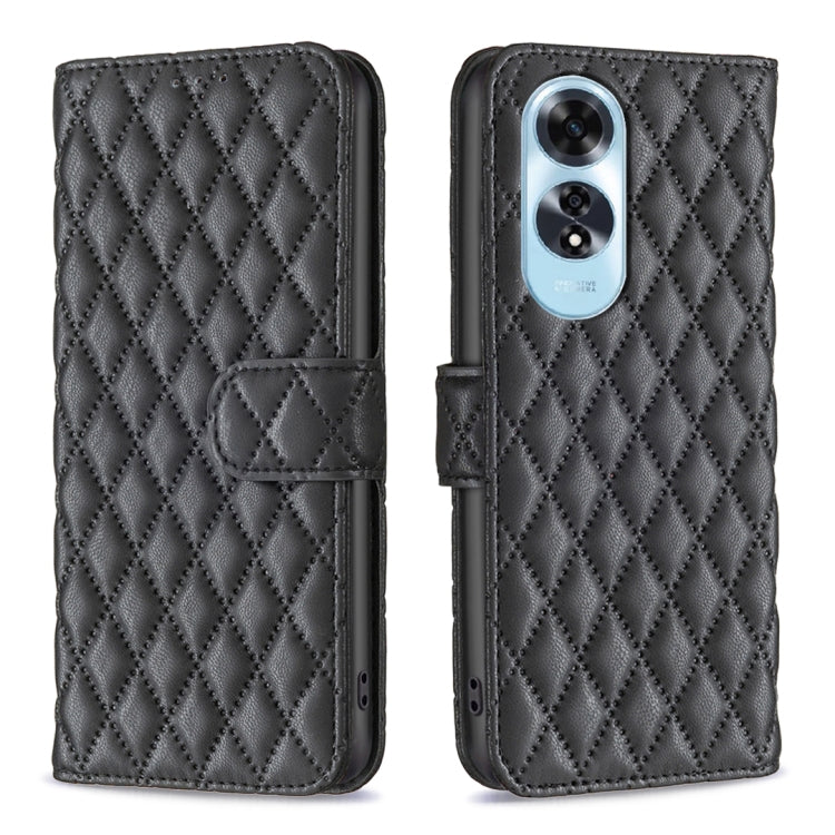 For OPPO A60 Diamond Lattice Wallet Leather Flip Phone Case(Black) by buy2fix
