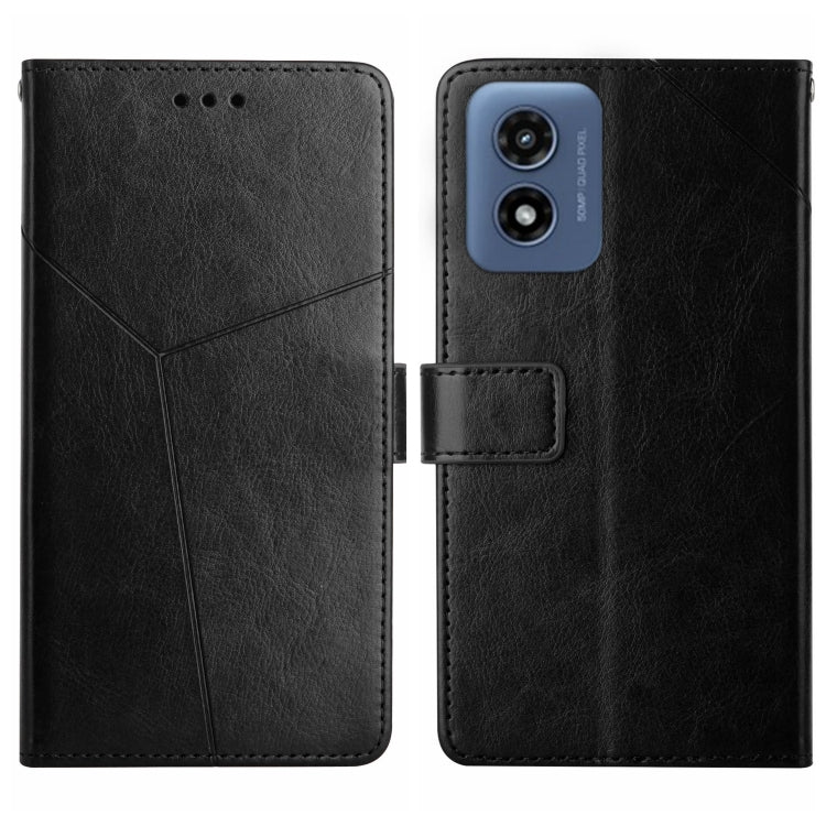 For Motorola Moto G Play 4G 2024 HT01 Y-shaped Pattern Flip Leather Phone Case(Black) by buy2fix