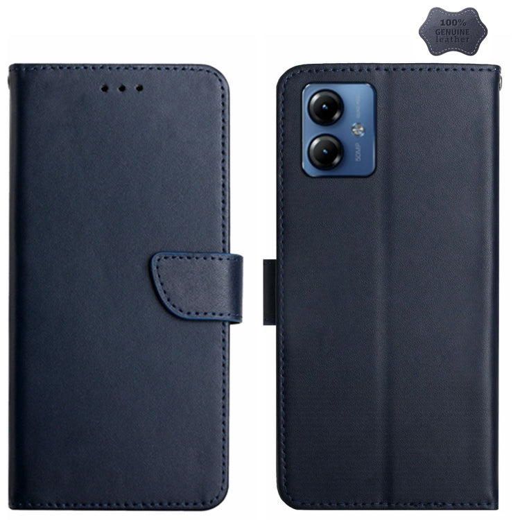 For Motorola Moto G14 Genuine Leather Fingerprint-proof Horizontal Flip Phone Case(Blue) - Motorola Cases by buy2fix | Online Shopping UK | buy2fix