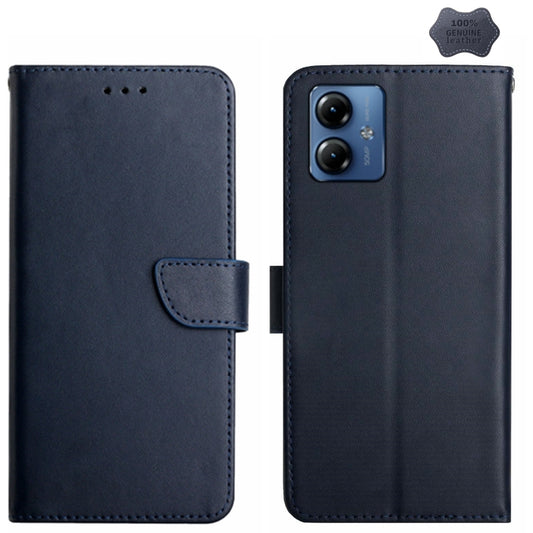 For Motorola Moto G14 Genuine Leather Fingerprint-proof Horizontal Flip Phone Case(Blue) - Motorola Cases by buy2fix | Online Shopping UK | buy2fix