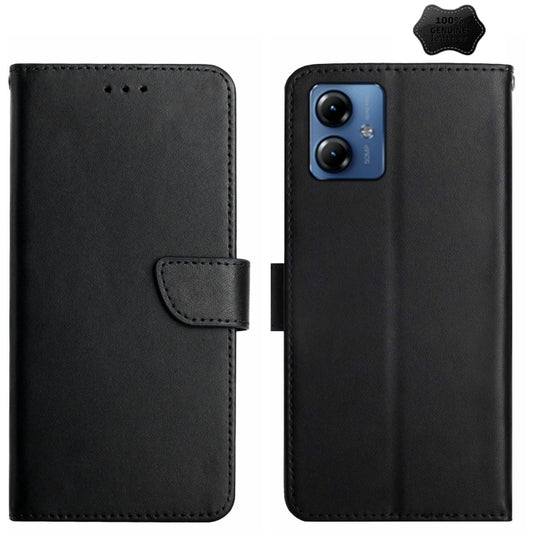 For Motorola Moto G14 Genuine Leather Fingerprint-proof Horizontal Flip Phone Case(Black) - Motorola Cases by buy2fix | Online Shopping UK | buy2fix