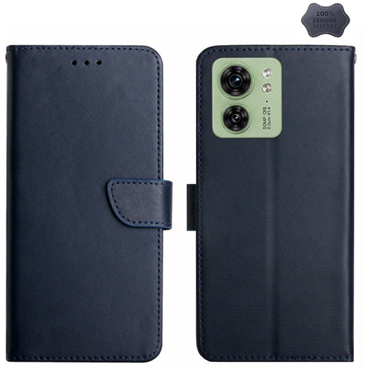 For Motorola Edge 40 Genuine Leather Fingerprint-proof Horizontal Flip Phone Case(Blue) - Motorola Cases by buy2fix | Online Shopping UK | buy2fix