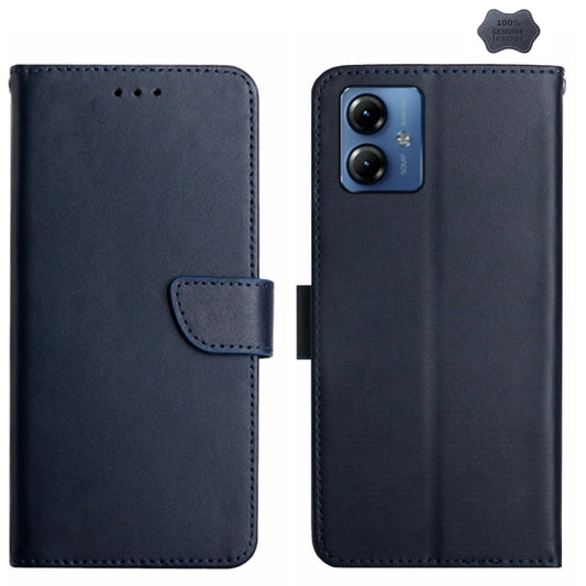 For Motorola Moto G54 Genuine Leather Fingerprint-proof Horizontal Flip Phone Case(Blue) - Motorola Cases by buy2fix | Online Shopping UK | buy2fix