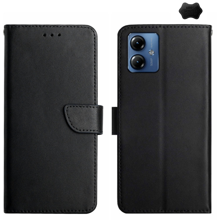 For Motorola Moto G54 Genuine Leather Fingerprint-proof Horizontal Flip Phone Case(Black) - Motorola Cases by buy2fix | Online Shopping UK | buy2fix