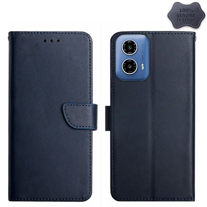 For Motorola Moto G34 5G Genuine Leather Fingerprint-proof Horizontal Flip Phone Case(Blue) - Motorola Cases by buy2fix | Online Shopping UK | buy2fix