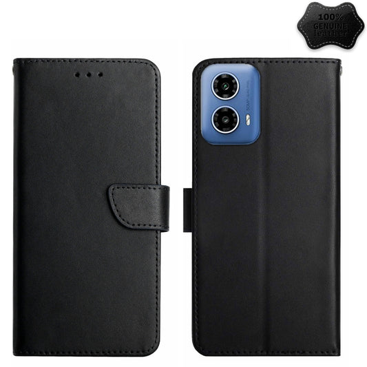 For Motorola Moto G34 5G Genuine Leather Fingerprint-proof Horizontal Flip Phone Case(Black) - Motorola Cases by buy2fix | Online Shopping UK | buy2fix