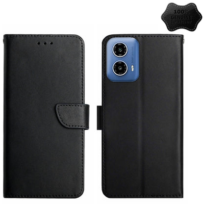 For Motorola Moto G04 / G24 Genuine Leather Fingerprint-proof Horizontal Flip Phone Case(Black) by buy2fix