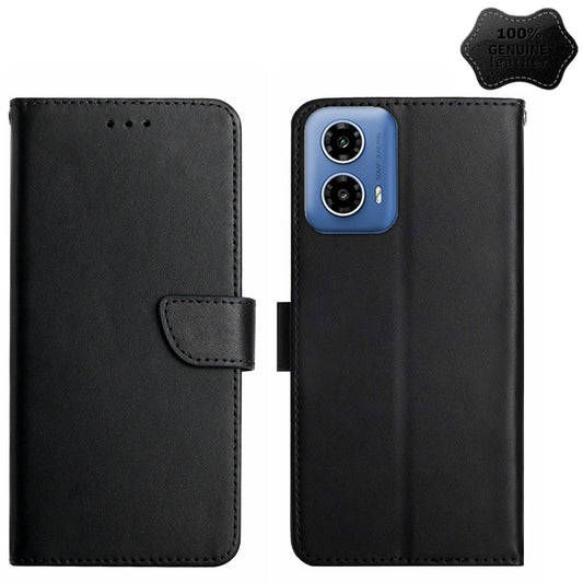 For Motorola Moto G04 / G24 Genuine Leather Fingerprint-proof Horizontal Flip Phone Case(Black) by buy2fix