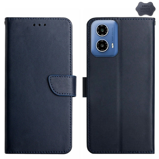 For Motorola Moto G85 5G Genuine Leather Fingerprint-proof Horizontal Flip Phone Case(Blue) - Motorola Cases by buy2fix | Online Shopping UK | buy2fix