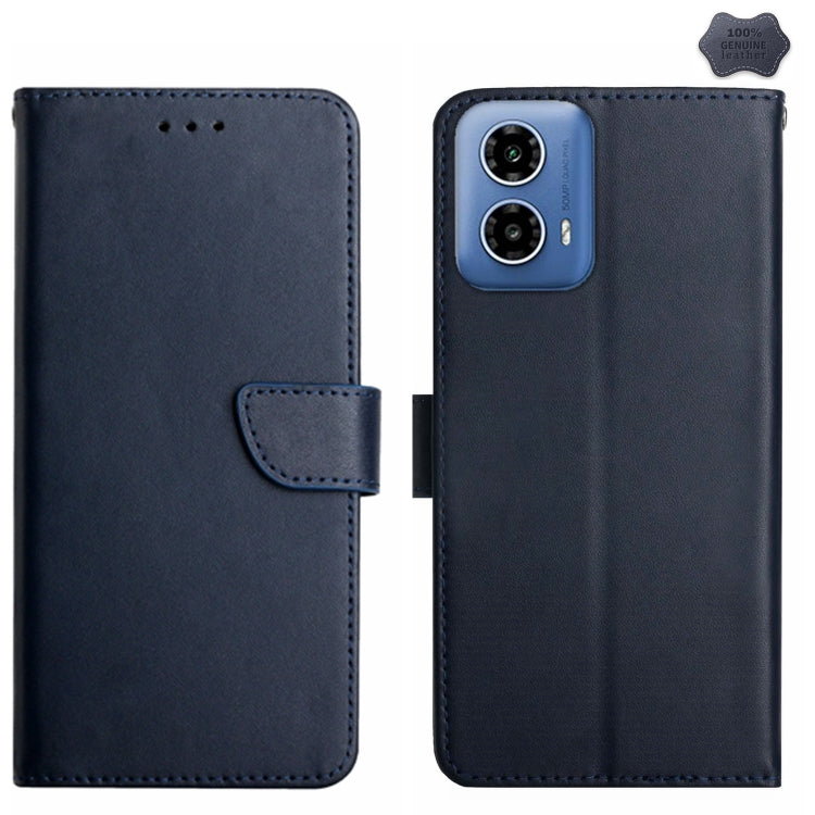 For Motorola Moto G35 5G Genuine Leather Fingerprint-proof Horizontal Flip Phone Case(Blue) - Motorola Cases by buy2fix | Online Shopping UK | buy2fix