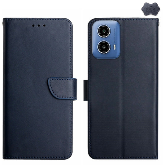 For Motorola Moto G35 5G Genuine Leather Fingerprint-proof Horizontal Flip Phone Case(Blue) - Motorola Cases by buy2fix | Online Shopping UK | buy2fix