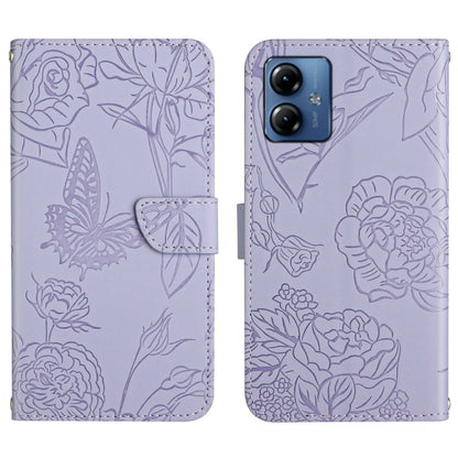 For Motorola Moto G54 HT03 Skin Feel Butterfly Embossed Flip Leather Phone Case(Purple) by buy2fix