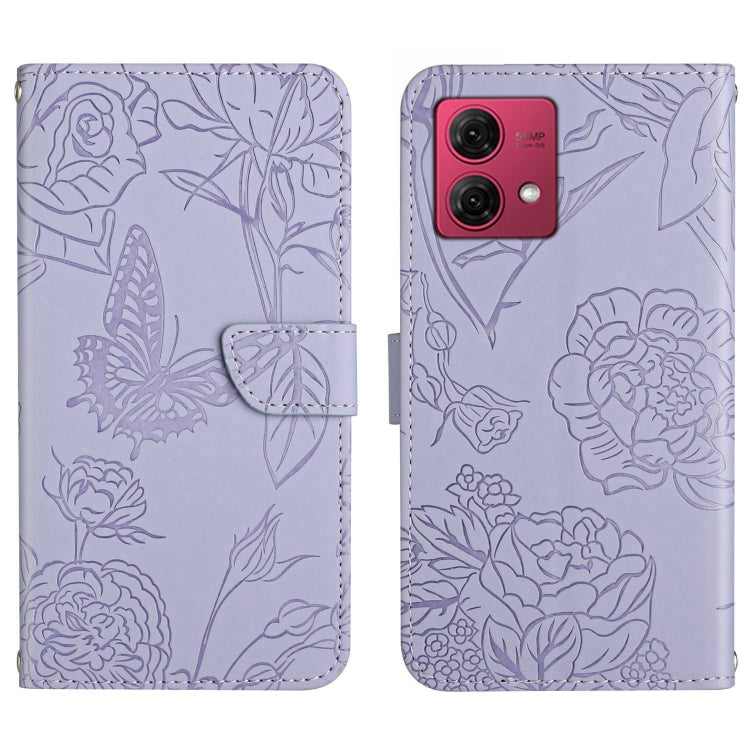 For Motorola Moto G84 HT03 Skin Feel Butterfly Embossed Flip Leather Phone Case(Purple) by buy2fix