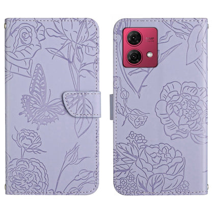 For Motorola Moto G84 HT03 Skin Feel Butterfly Embossed Flip Leather Phone Case(Purple) by buy2fix