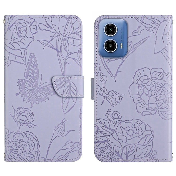 For Motorola Edge 5G 2024 HT03 Skin Feel Butterfly Embossed Flip Leather Phone Case(Purple) by buy2fix