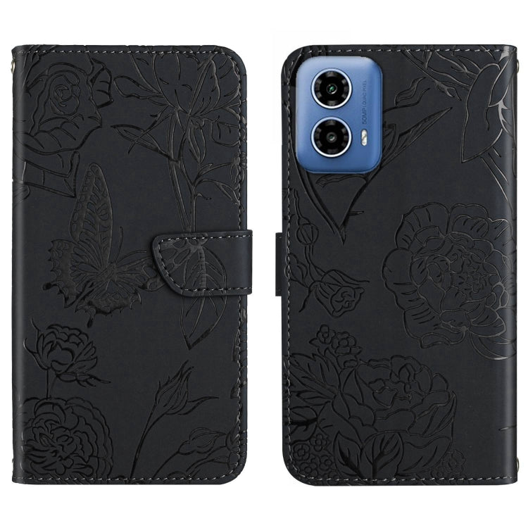 For Motorola Edge 5G 2024 HT03 Skin Feel Butterfly Embossed Flip Leather Phone Case(Black) by buy2fix