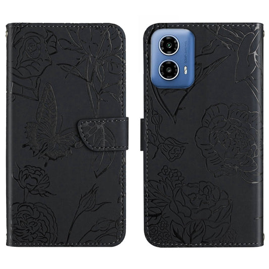 For Motorola Edge 5G 2024 HT03 Skin Feel Butterfly Embossed Flip Leather Phone Case(Black) by buy2fix