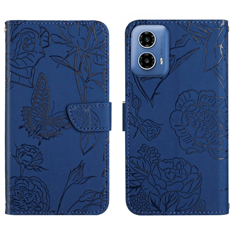For Motorola Edge 5G 2024 HT03 Skin Feel Butterfly Embossed Flip Leather Phone Case(Blue) by buy2fix
