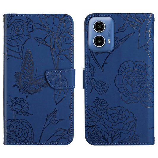 For Motorola Edge 5G 2024 HT03 Skin Feel Butterfly Embossed Flip Leather Phone Case(Blue) by buy2fix