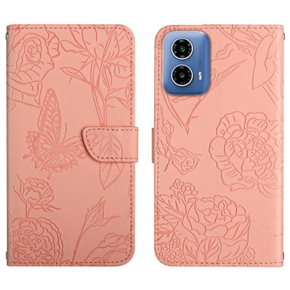 For Motorola Edge 5G 2024 HT03 Skin Feel Butterfly Embossed Flip Leather Phone Case(Pink) by buy2fix