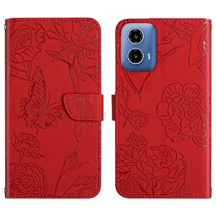 For Motorola Edge 5G 2024 HT03 Skin Feel Butterfly Embossed Flip Leather Phone Case(Red) by buy2fix