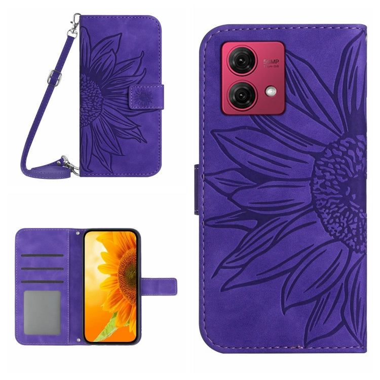 For Motorola Edge 40 Neo HT04 Skin Feel Sun Flower Embossed Flip Leather Phone Case with Lanyard(Dark Purple) by buy2fix