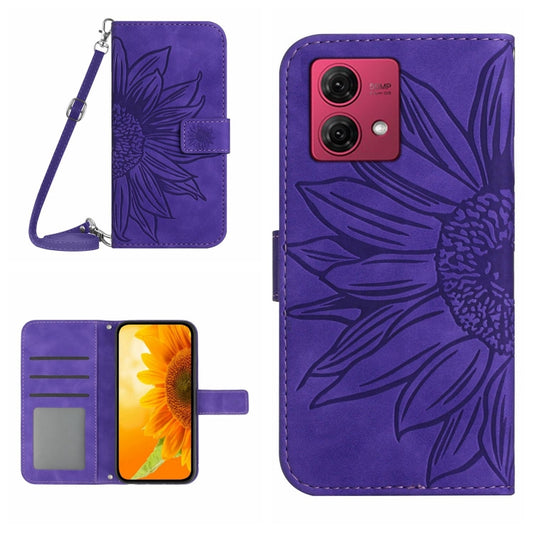 For Motorola Edge 40 Neo HT04 Skin Feel Sun Flower Embossed Flip Leather Phone Case with Lanyard(Dark Purple) by buy2fix
