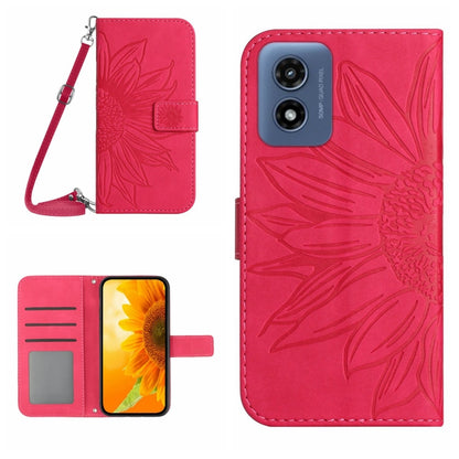For Motorola Moto G Play 4G 2024 HT04 Skin Feel Sun Flower Embossed Flip Leather Phone Case with Lanyard(Rose Red) by buy2fix