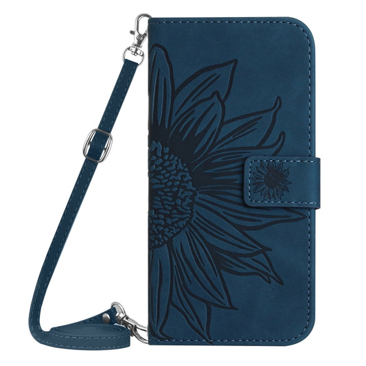 For Motorola Moto G Power 5G 2024 HT04 Skin Feel Sun Flower Embossed Flip Leather Phone Case with Lanyard(Inky Blue) by buy2fix