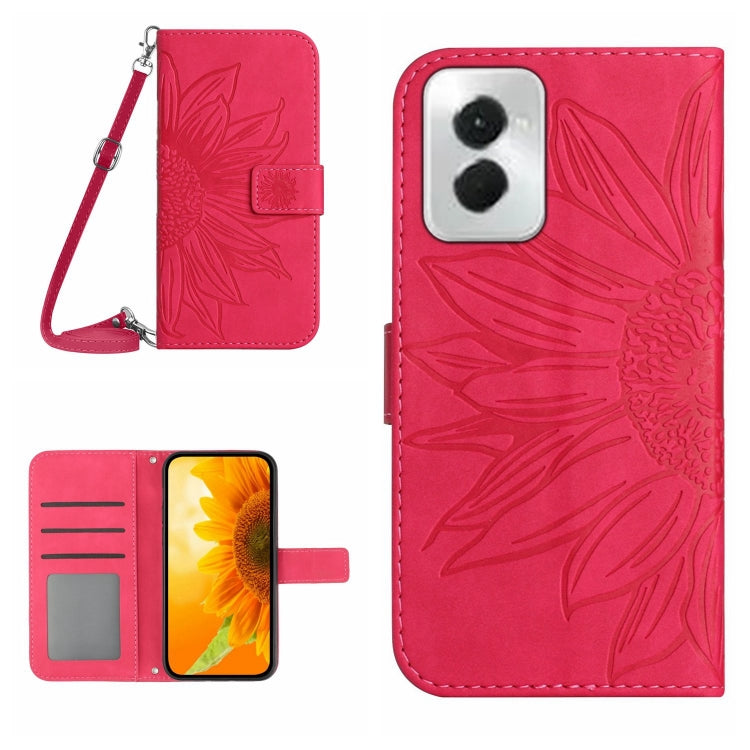 For Motorola Moto G Power 5G 2024 HT04 Skin Feel Sun Flower Embossed Flip Leather Phone Case with Lanyard(Rose Red) by buy2fix