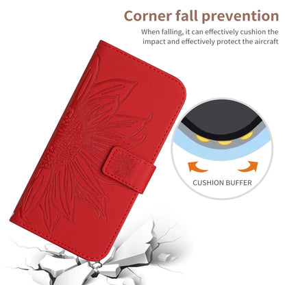 For Motorola Moto G Power 5G 2024 HT04 Skin Feel Sun Flower Embossed Flip Leather Phone Case with Lanyard(Red) by buy2fix