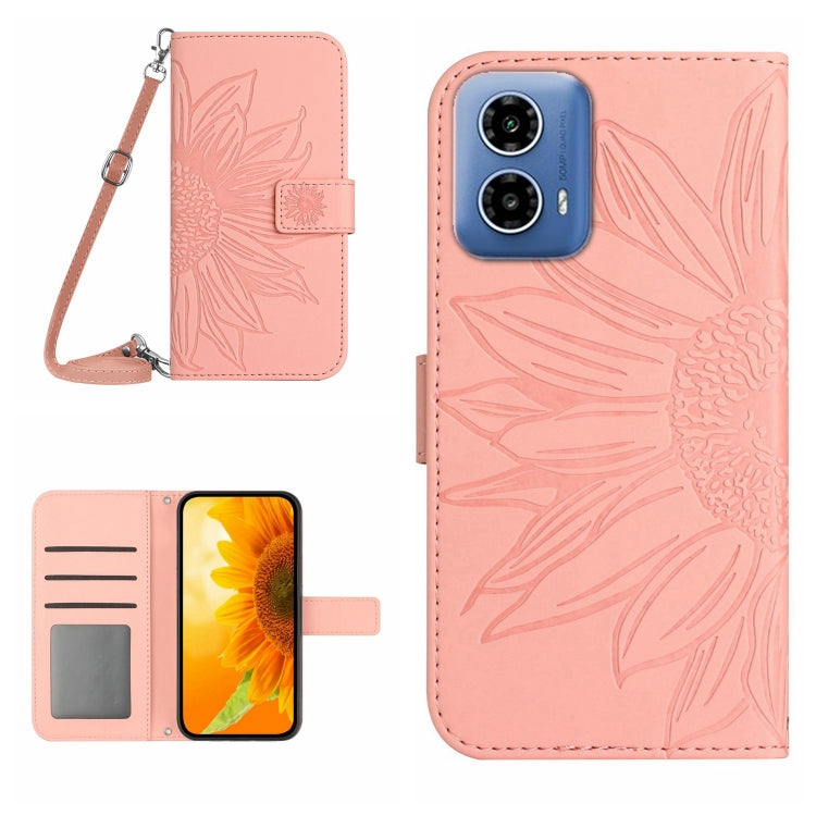 For Motorola Moto G Stylus 5G 2024 HT04 Skin Feel Sun Flower Embossed Flip Leather Phone Case with Lanyard(Pink) by buy2fix