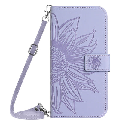 For Motorola Moto G Stylus 5G 2024 HT04 Skin Feel Sun Flower Embossed Flip Leather Phone Case with Lanyard(Purple) by buy2fix