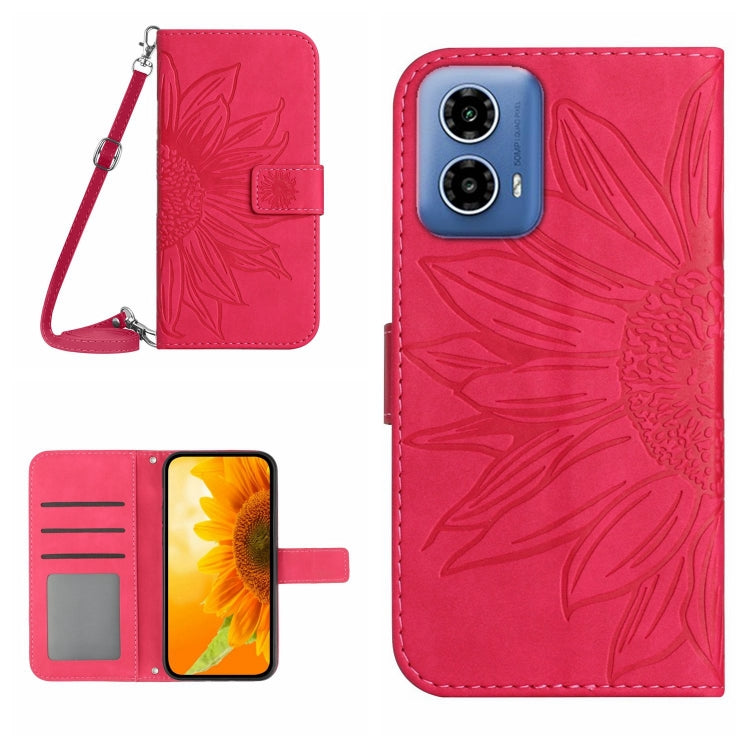 For Motorola Edge 5G 2024 HT04 Skin Feel Sun Flower Embossed Flip Leather Phone Case with Lanyard(Rose Red) by buy2fix