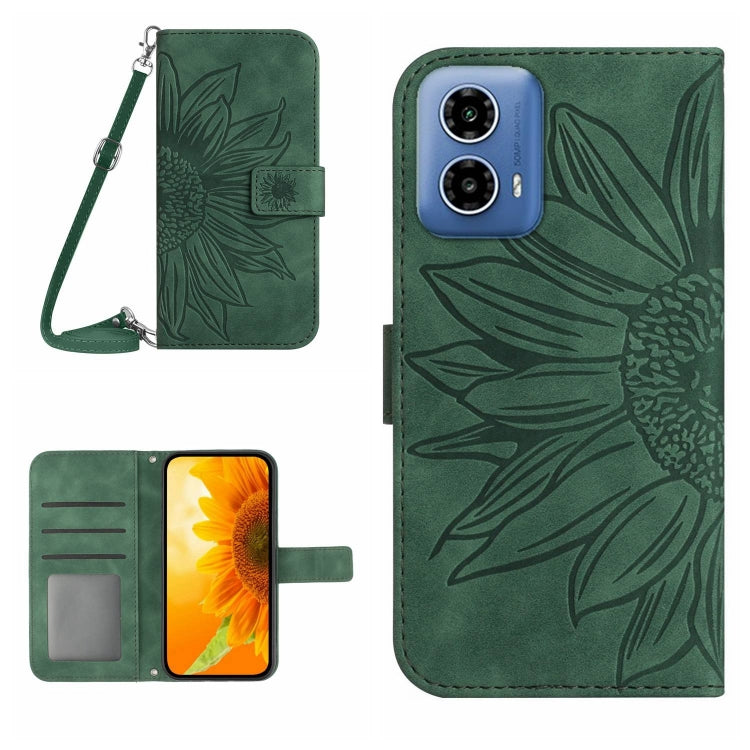 For Motorola Edge 5G 2024 HT04 Skin Feel Sun Flower Embossed Flip Leather Phone Case with Lanyard(Green) by buy2fix